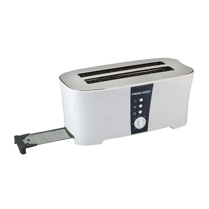 محمصة خبز بلاك+ديكر 4 شرائح بلمس بارد 1350W، تحكم إلكتروني بدرجة التحميص، إخراج تلقائي، درج فتات قابل للإزالة - فضي - ET124-B5