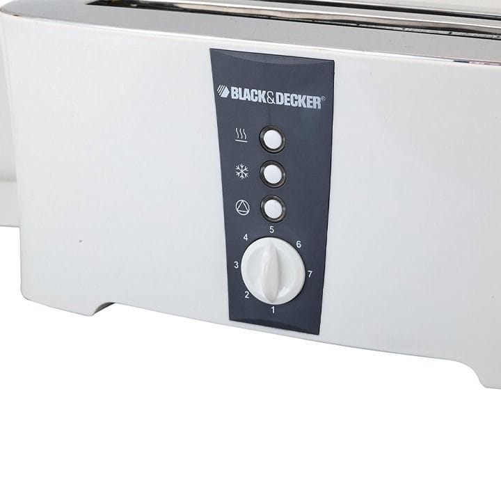 محمصة خبز بلاك+ديكر 4 شرائح بلمس بارد 1350W، تحكم إلكتروني بدرجة التحميص، إخراج تلقائي، درج فتات قابل للإزالة - فضي - ET124-B5