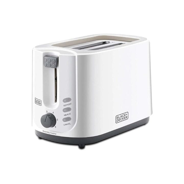 محمصة خبز بلاك+ديكر شريحتين بلمس بارد 750W، تحكم إلكتروني بدرجة التحميص، درج فتات قابل للإزالة - أبيض - ET125-B5