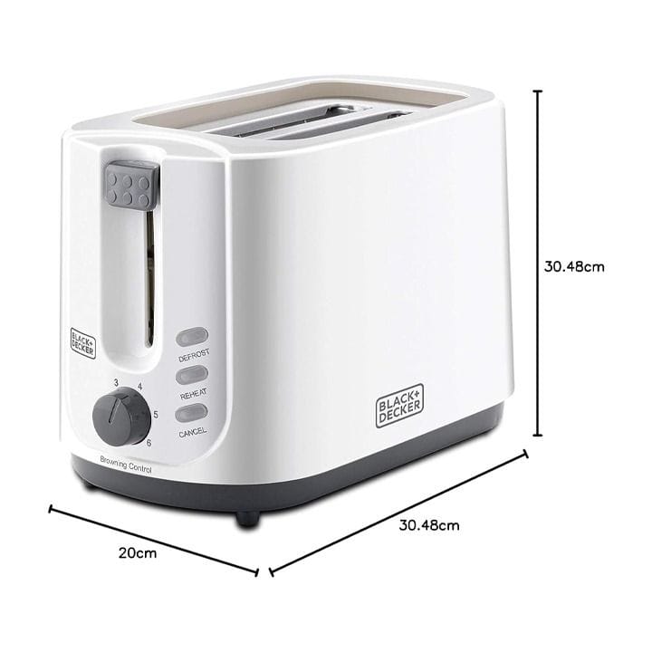 محمصة خبز بلاك+ديكر شريحتين بلمس بارد 750W، تحكم إلكتروني بدرجة التحميص، درج فتات قابل للإزالة - أبيض - ET125-B5