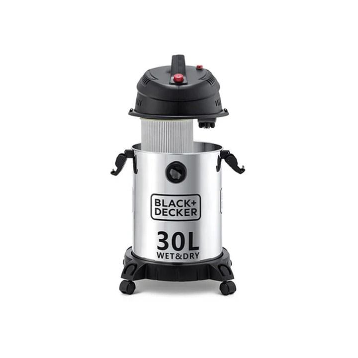 مكنسة بلاك+ديكر برميل للماء والغبار 1400W سعة 30L، نظام فلتر HEPA، وظيفة النفخ، استخدام مزدوج - فضي/أسود - WV1450-B5