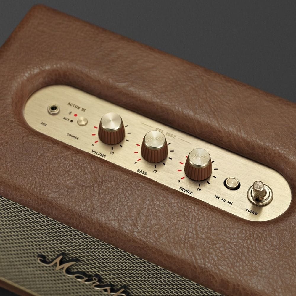 Marshall Acton III Bluetooth Speaker 60W Compact Powerful Sound Dynamic Loudness Bluetooth 5.2 Wired Connectivity | Brown-1006075