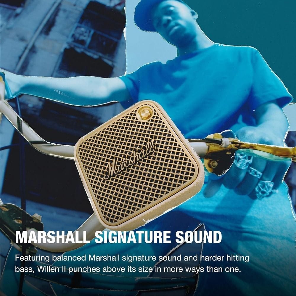 Marshall Willen II Portable Bluetooth Speaker 10W Compact Sound IP67 Dust & Water Resistant 17H Playtime Built-In Mic | Cream-1006717