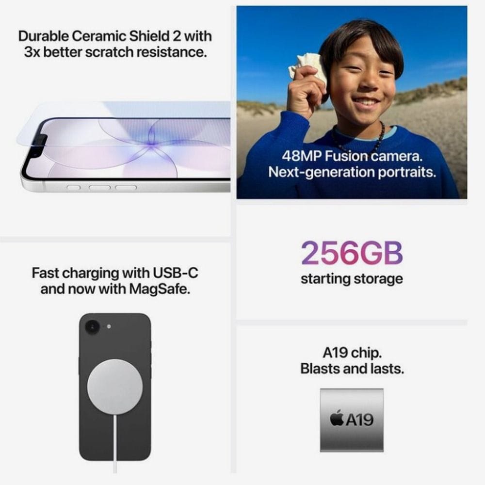Apple iPhone 17e Smartphone 256GB eSIM, A19 Chip, 6.1-Inch Super Retina Display, Face ID, Crash Detection | Black - MHRN4AH/A