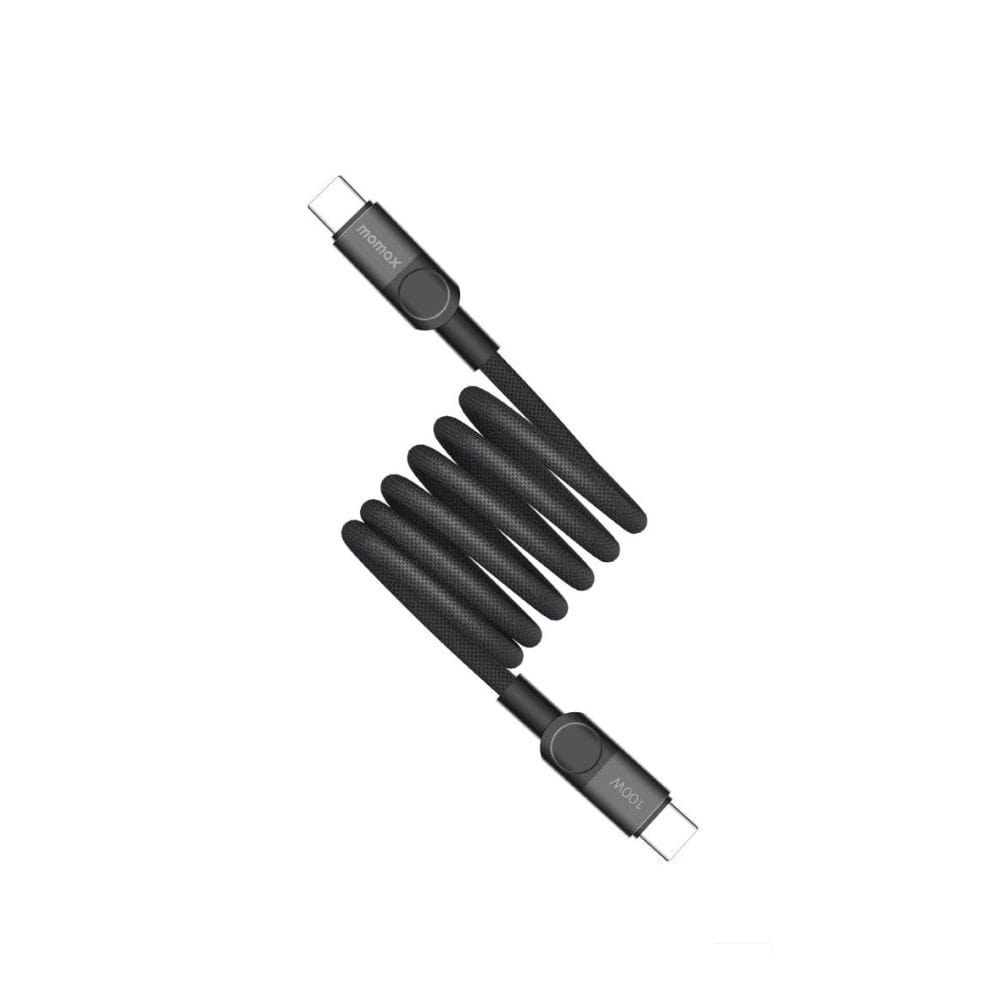 موماكس ماغ لينك كابل مغناطيسي 100 واط USB-C إلى USB-C بطول 1 متر، شحن سريع، تصميم مجدول من النايلون مع لف مغناطيسي | أسود - DC52D