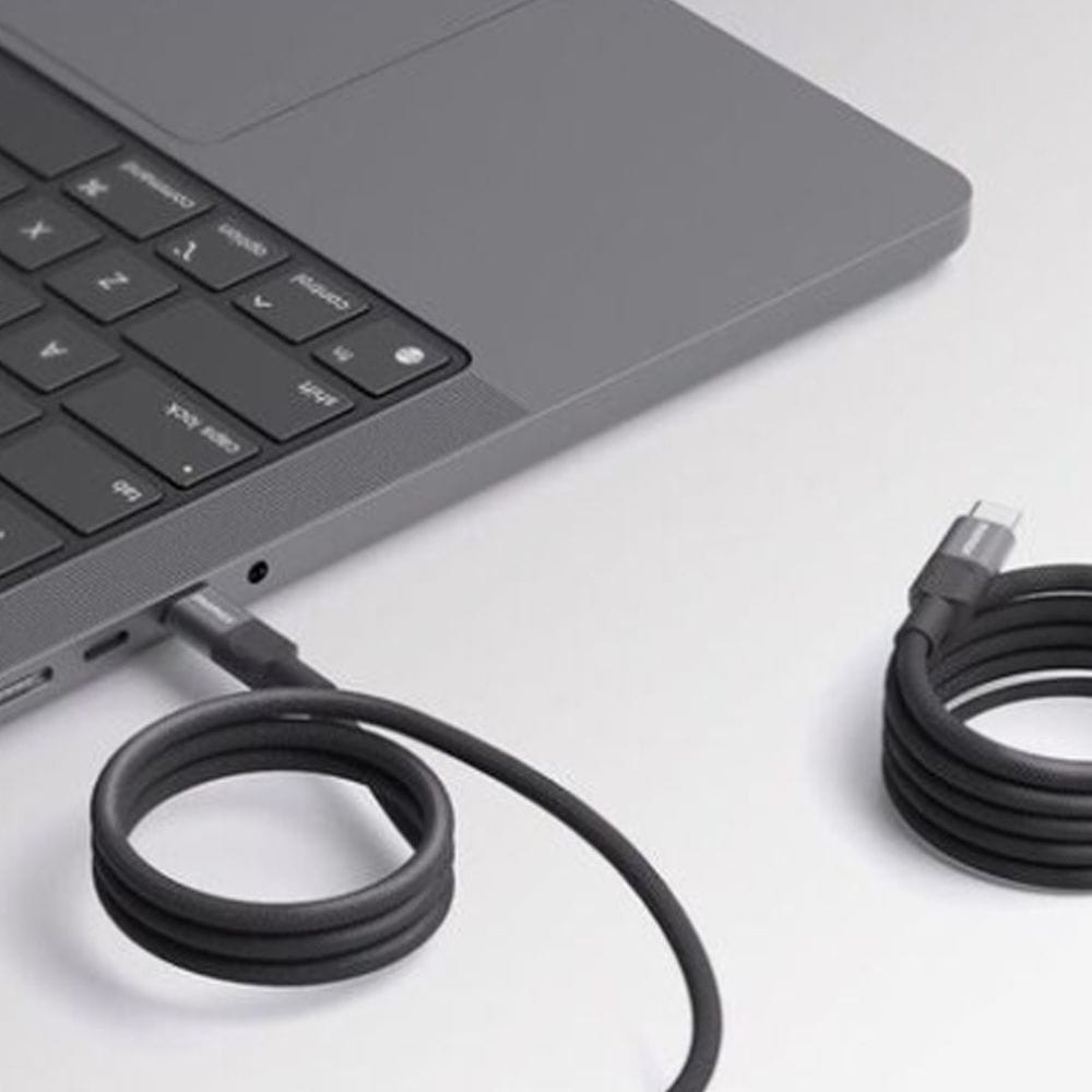 موماكس ماغ لينك كابل مغناطيسي 100 واط USB-C إلى USB-C بطول 1 متر، شحن سريع، تصميم مجدول من النايلون مع لف مغناطيسي | أسود - DC52D