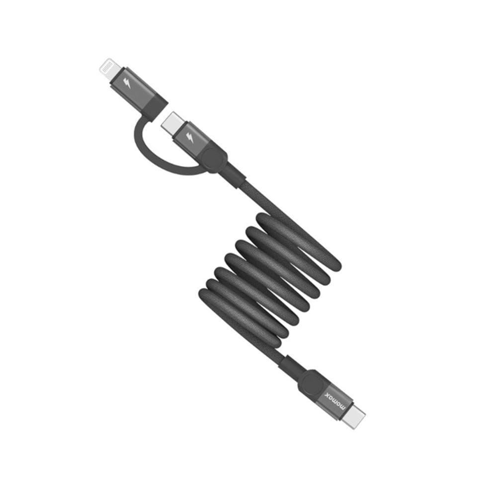 موماكس ماغ لينك كابل USB-C إلى USB-C ولايتنينج بطول 1 متر، موصل مزدوج للشحن السريع، تصميم مجدول مقاوم للتشابك | أسود - DL58D