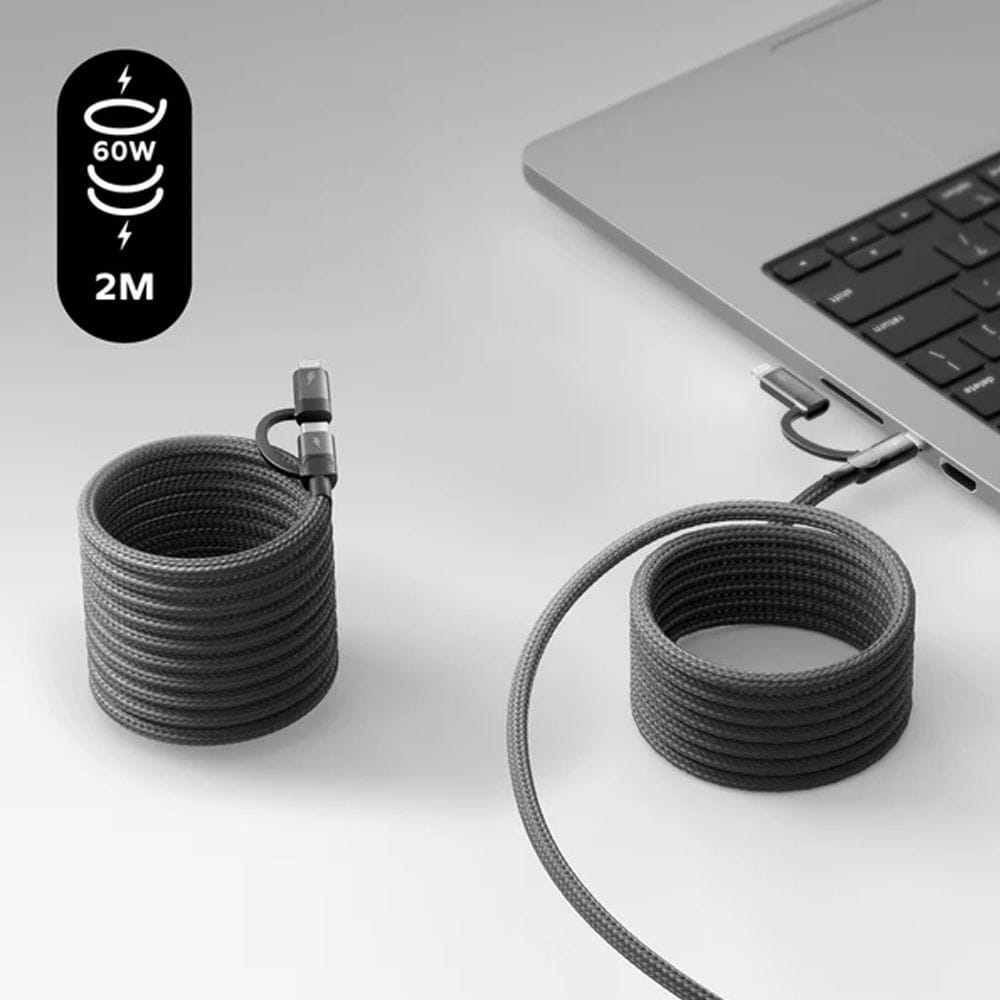 موماكس ماغ لينك كابل USB-C إلى USB-C ولايتنينج بطول 1 متر، موصل مزدوج للشحن السريع، تصميم مجدول مقاوم للتشابك | أسود - DL58D