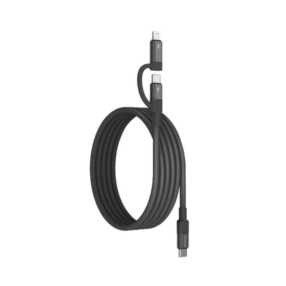 موماكس ماغ لينك كابل USB-C إلى USB-C ولايتنينج بطول 1 متر، موصل مزدوج للشحن السريع، تصميم مجدول مقاوم للتشابك | أسود - DL58D