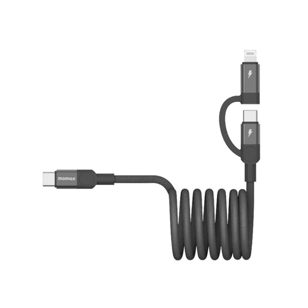 موماكس ماغ لينك كابل USB-C إلى USB-C ولايتنينج بطول 1 متر، موصل مزدوج للشحن السريع، تصميم مجدول مقاوم للتشابك | أسود - DL58D