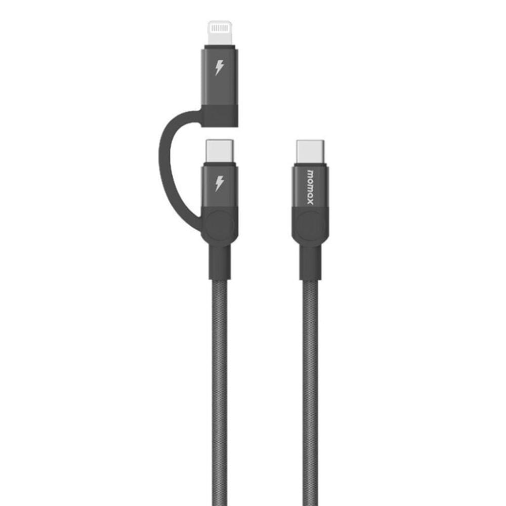 موماكس ماغ لينك كابل USB-C إلى USB-C ولايتنينج بطول 1 متر، موصل مزدوج للشحن السريع، تصميم مجدول مقاوم للتشابك | أسود - DL58D