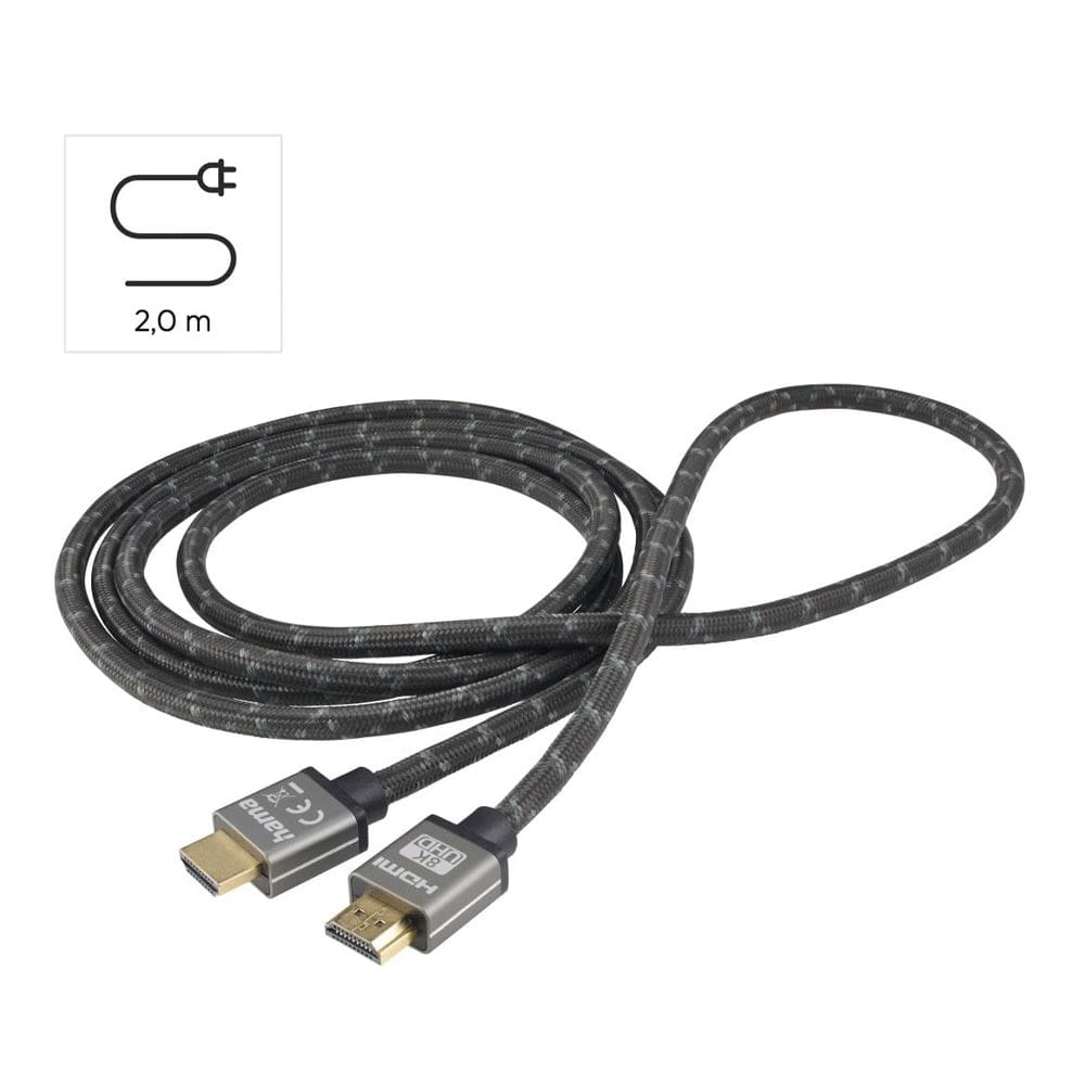 Hama Ultra High Speed HDMI Cable 2.0m 8K Certified, HDMI Plug to Plug, Metal Connector, High Dynamic Range Support | Black/Grey - 205239