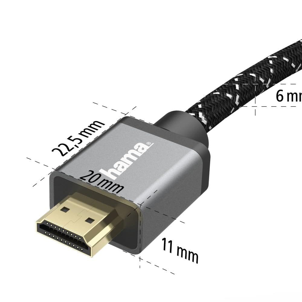 Hama Ultra High Speed HDMI Cable 2.0m 8K Certified, HDMI Plug to Plug, Metal Connector, High Dynamic Range Support | Black/Grey - 205239