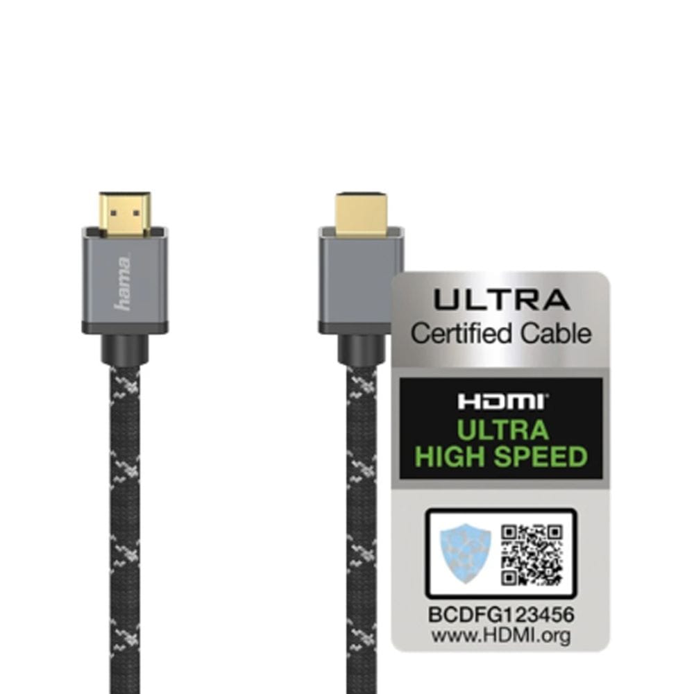 Hama Ultra High Speed HDMI Cable 3.0m 8K Certified, HDMI Plug to Plug, Metal Connector, High Dynamic Range Support | Black/Grey - 205240