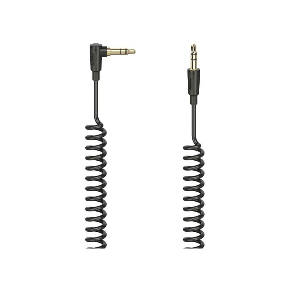 Hama Flexi-Slim Spiral Audio Cable 1.5m 3.5mm 90° Stereo Jack Plug to Plug, Tangle-Free Flexible Design | Black - 205114