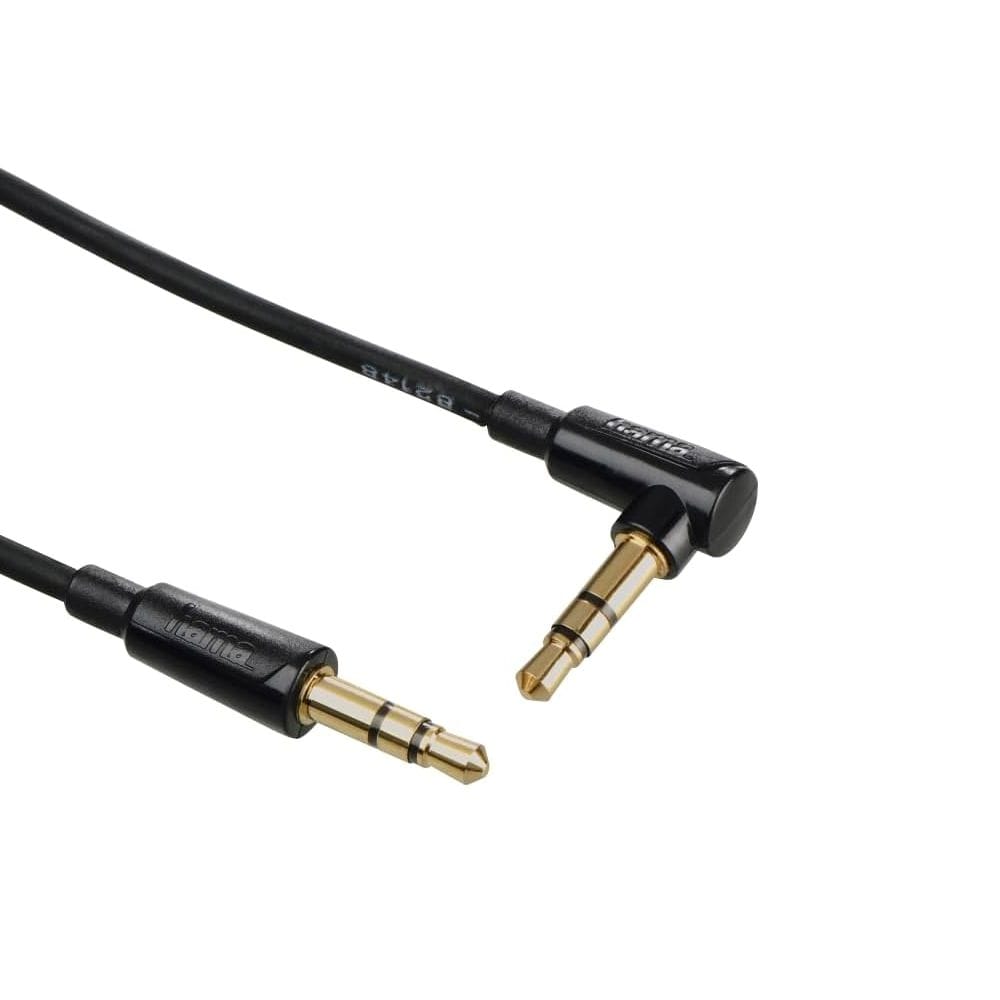 Hama Flexi-Slim Spiral Audio Cable 1.5m 3.5mm 90° Stereo Jack Plug to Plug, Tangle-Free Flexible Design | Black - 205114