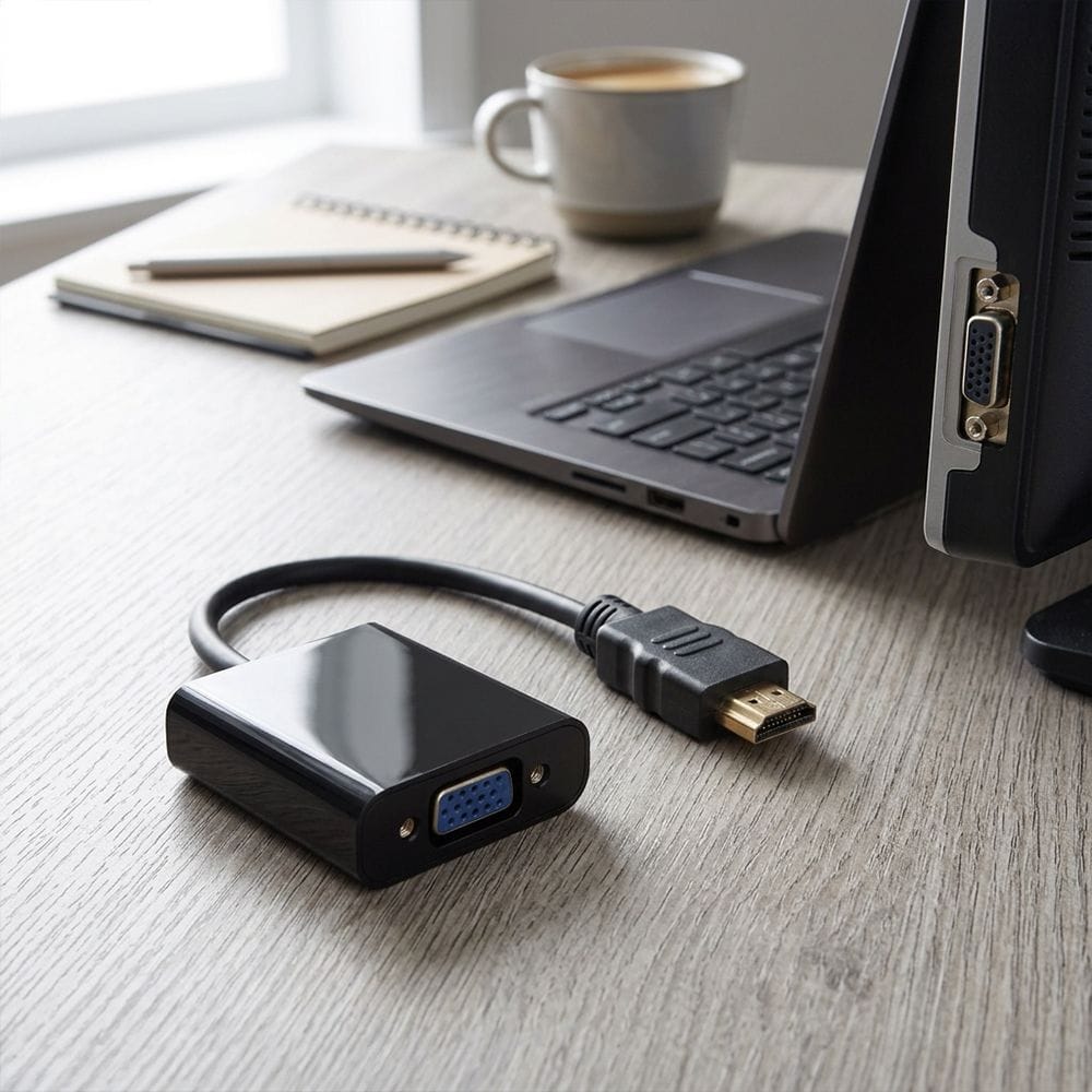 Hama HDMI Converter for VGA & Audio HDMI to VGA Adapter, 3.5mm Audio Output, Full HD 1080p Support | Black - 54569