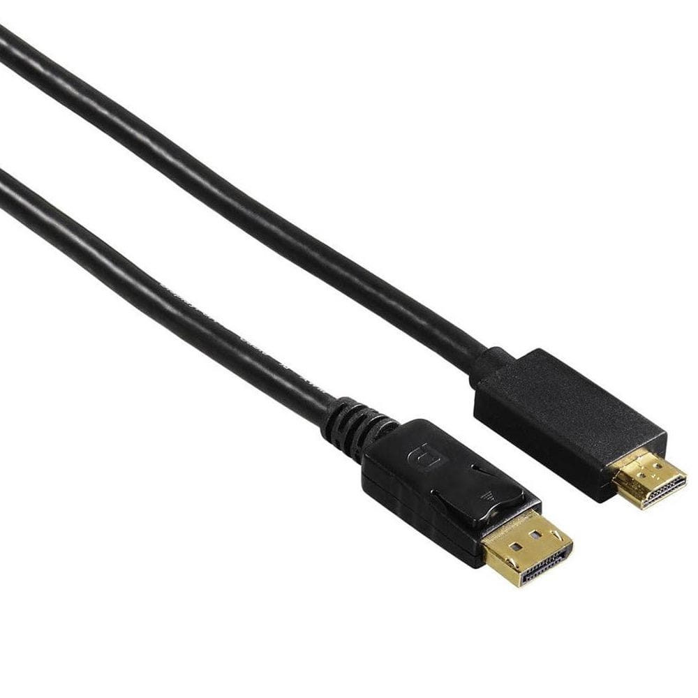 Hama DisplayPort to HDMI Adapter Cable 1.8m Ultra HD 4K Support, Gold-Plated Contacts, High-Resolution Video Transfer | Black - 122214