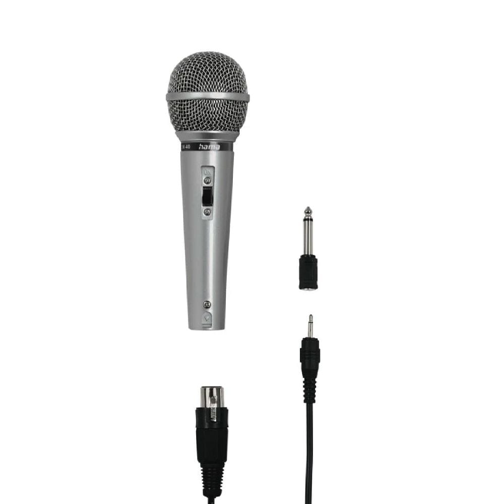 Hama DM 40 Dynamic Microphone Wired Vocal Mic, On/Off Switch, Durable Metal Housing for Karaoke & PA Systems | Silver - 46040