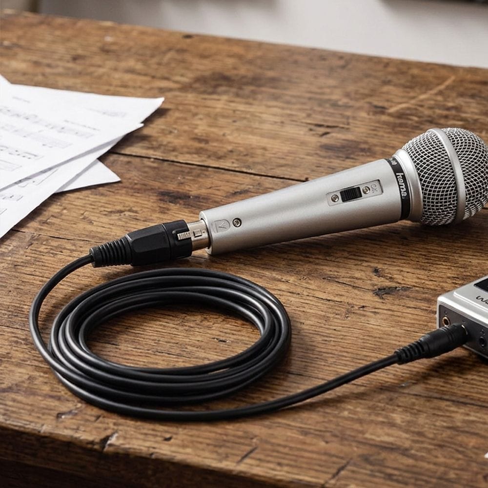 Hama DM 40 Dynamic Microphone Wired Vocal Mic, On/Off Switch, Durable Metal Housing for Karaoke & PA Systems | Silver - 46040