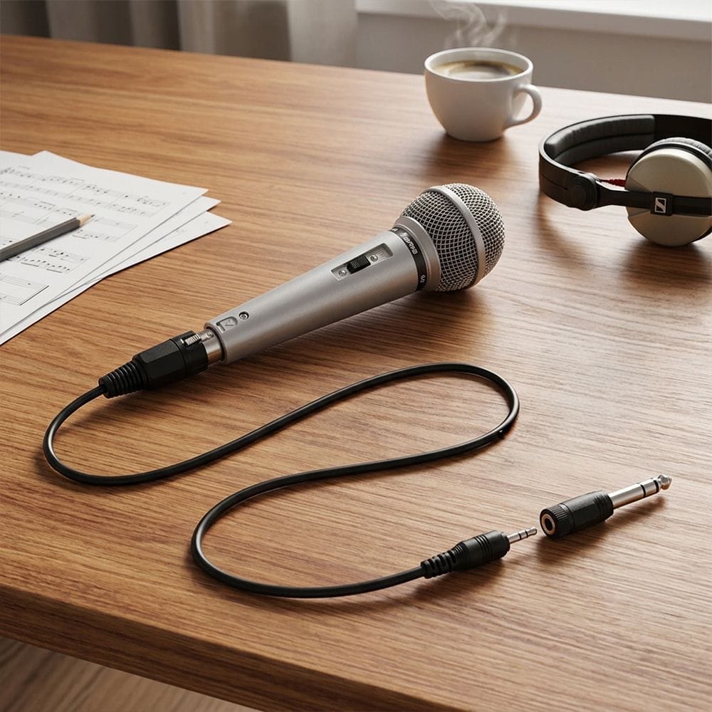 Hama DM 40 Dynamic Microphone Wired Vocal Mic, On/Off Switch, Durable Metal Housing for Karaoke & PA Systems | Silver - 46040