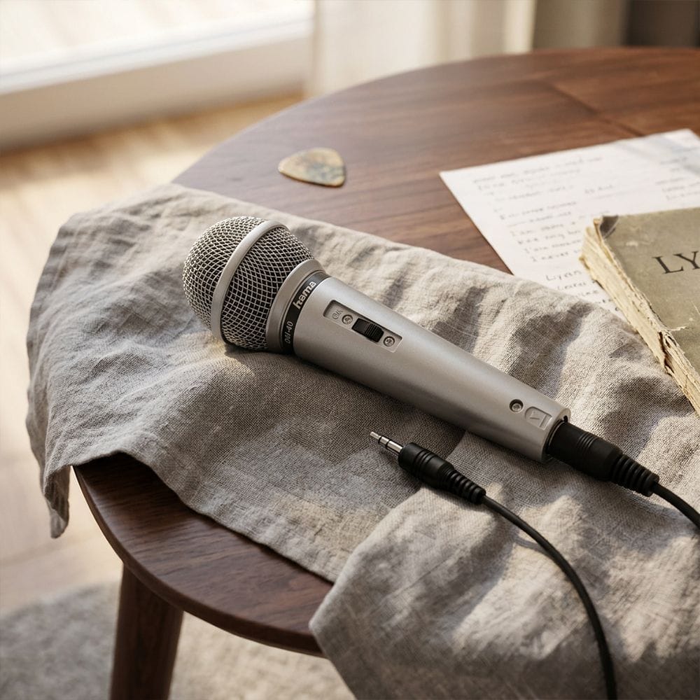 Hama DM 40 Dynamic Microphone Wired Vocal Mic, On/Off Switch, Durable Metal Housing for Karaoke & PA Systems | Silver - 46040