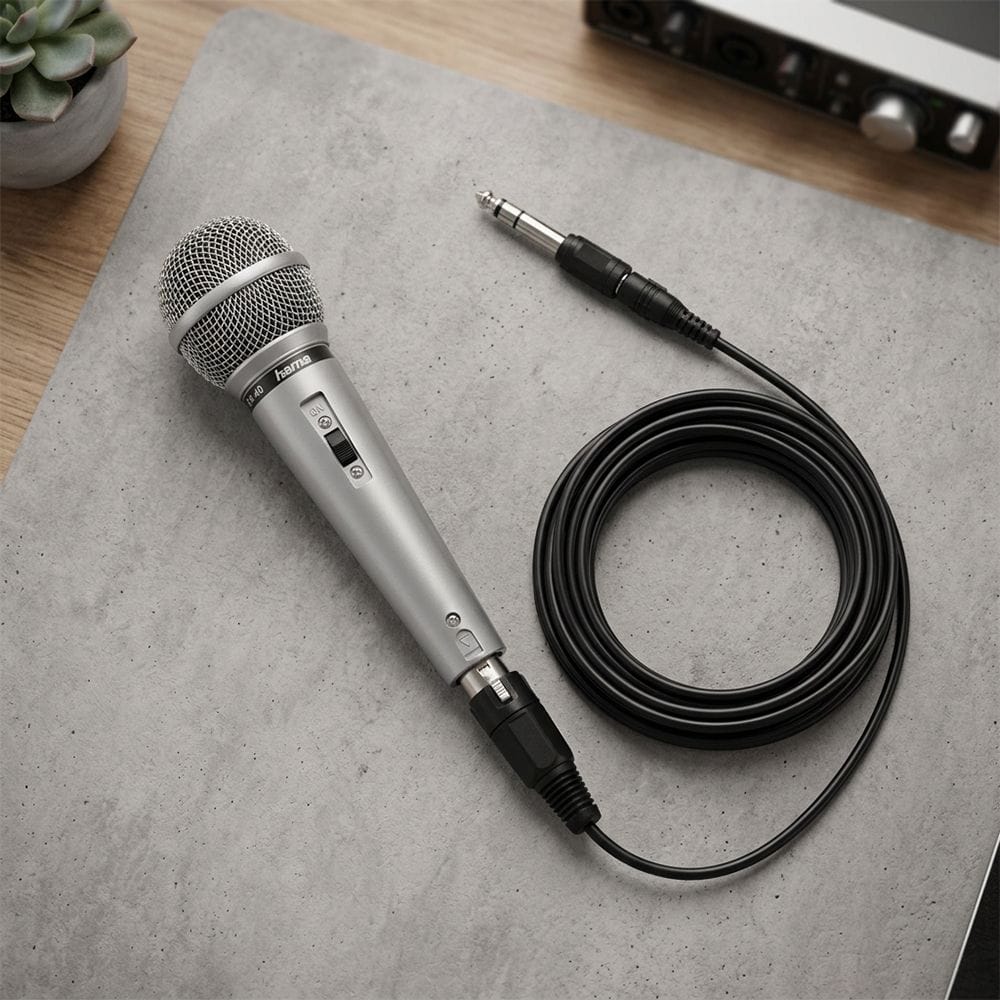 Hama DM 40 Dynamic Microphone Wired Vocal Mic, On/Off Switch, Durable Metal Housing for Karaoke & PA Systems | Silver - 46040