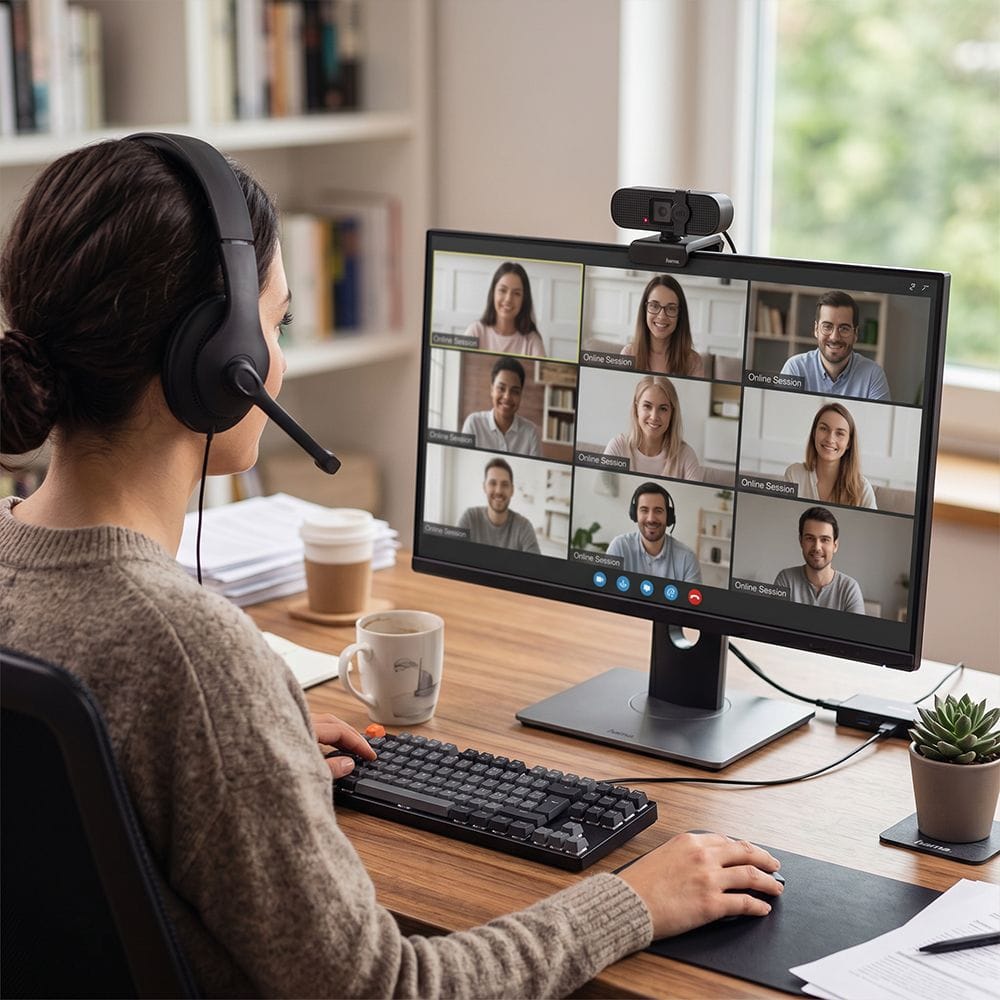 Hama HS-USB300 & C-400 PC Office Streaming Set USB Headset, Full HD Webcam, Plug & Play Video Conferencing Bundle | Black - 139999