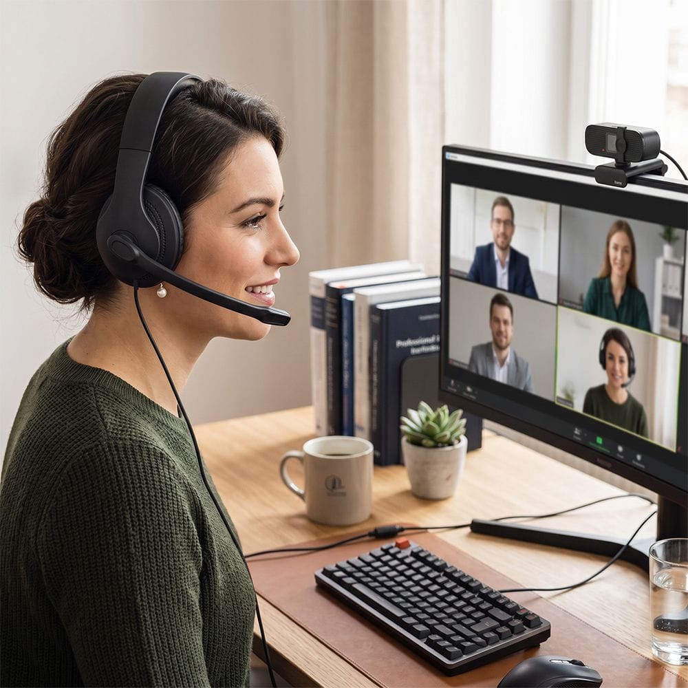 Hama HS-USB300 & C-400 PC Office Streaming Set USB Headset, Full HD Webcam, Plug & Play Video Conferencing Bundle | Black - 139999