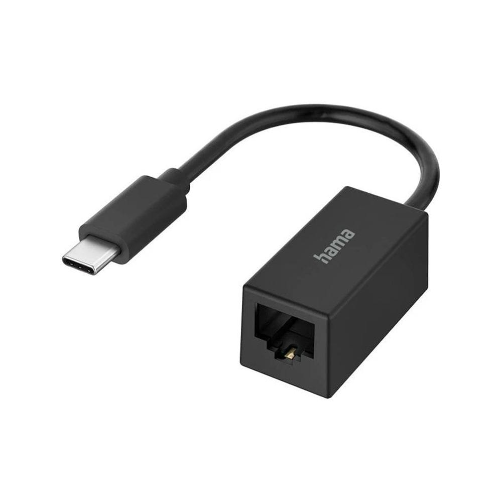 Hama USB-C Network Adapter Gigabit Ethernet LAN Socket, High-Speed Wired Internet, Plug & Play Connectivity | Black - 200322