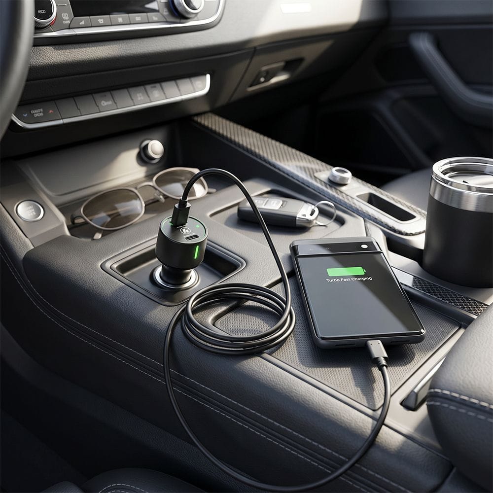 Hama Car Charging Kit USB-C & USB-A PD/Qualcomm 30W Fast Charging, 1m USB-C Cable Included | Black - 210522