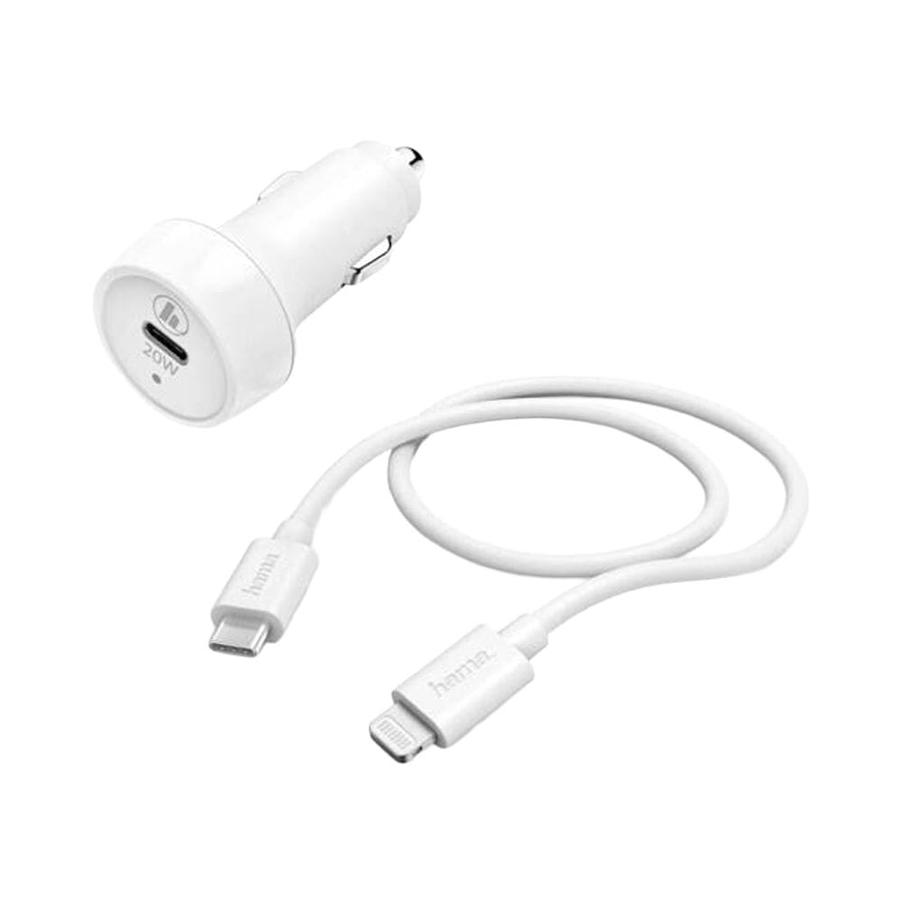 Hama Car Charging Set Lightning PD 20W Fast Charging, USB-C to Lightning Cable Included, Smart Protection | White - 210564
