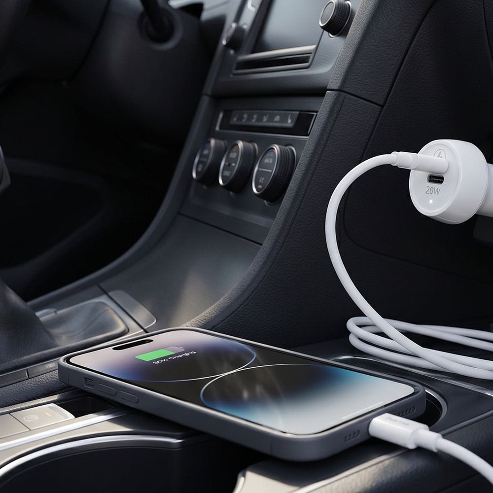 Hama Car Charging Set Lightning PD 20W Fast Charging, USB-C to Lightning Cable Included, Smart Protection | White - 210564