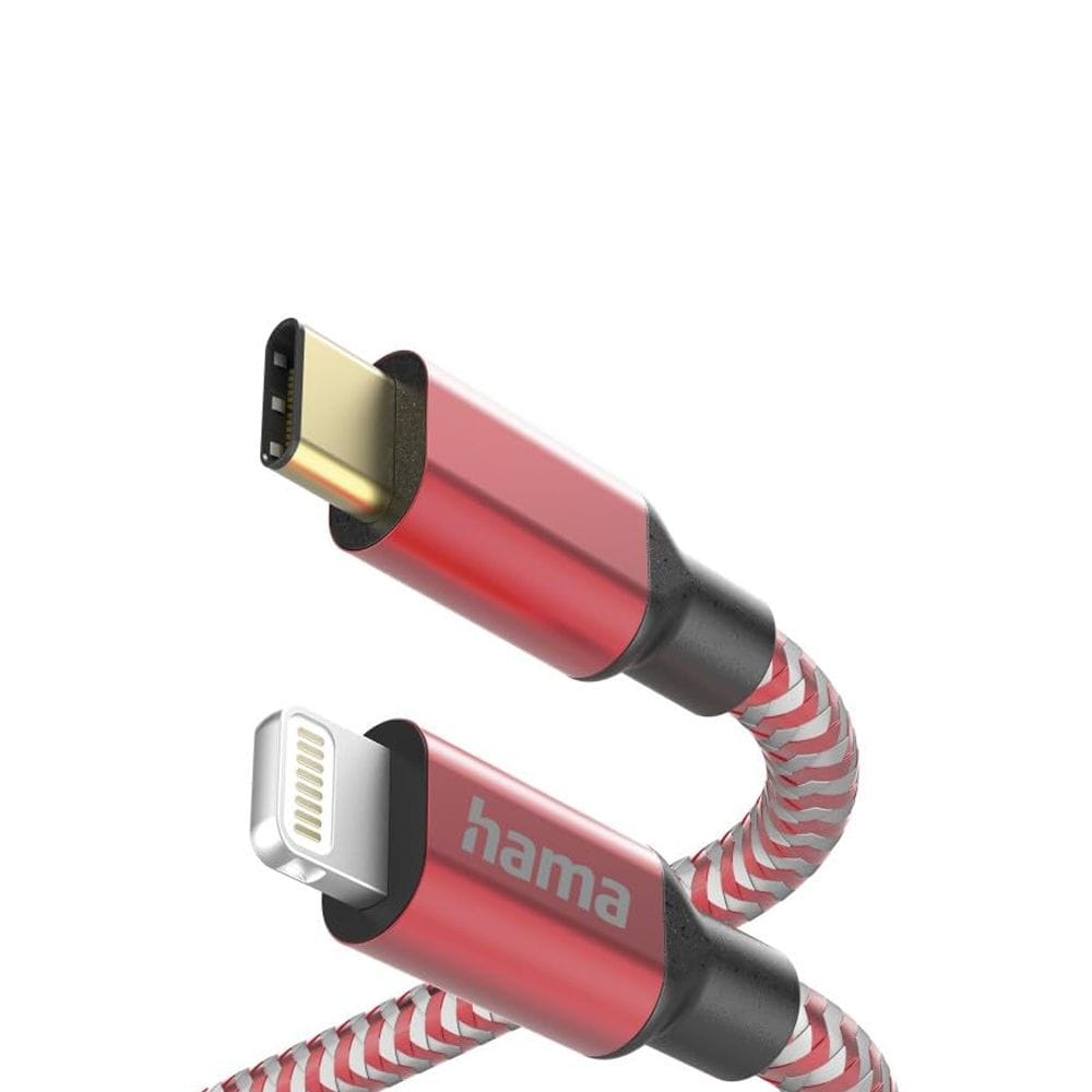 Hama Reflective Charging Cable USB-C to Lightning 1.5m Fast Charging, Durable Reflective Braided Design | Red - 201562