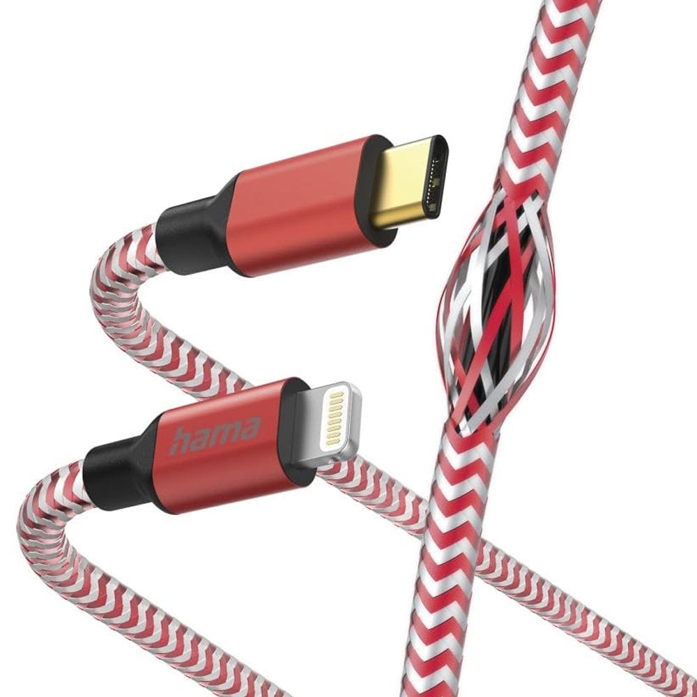Hama Reflective Charging Cable USB-C to Lightning 1.5m Fast Charging, Durable Reflective Braided Design | Red - 201562