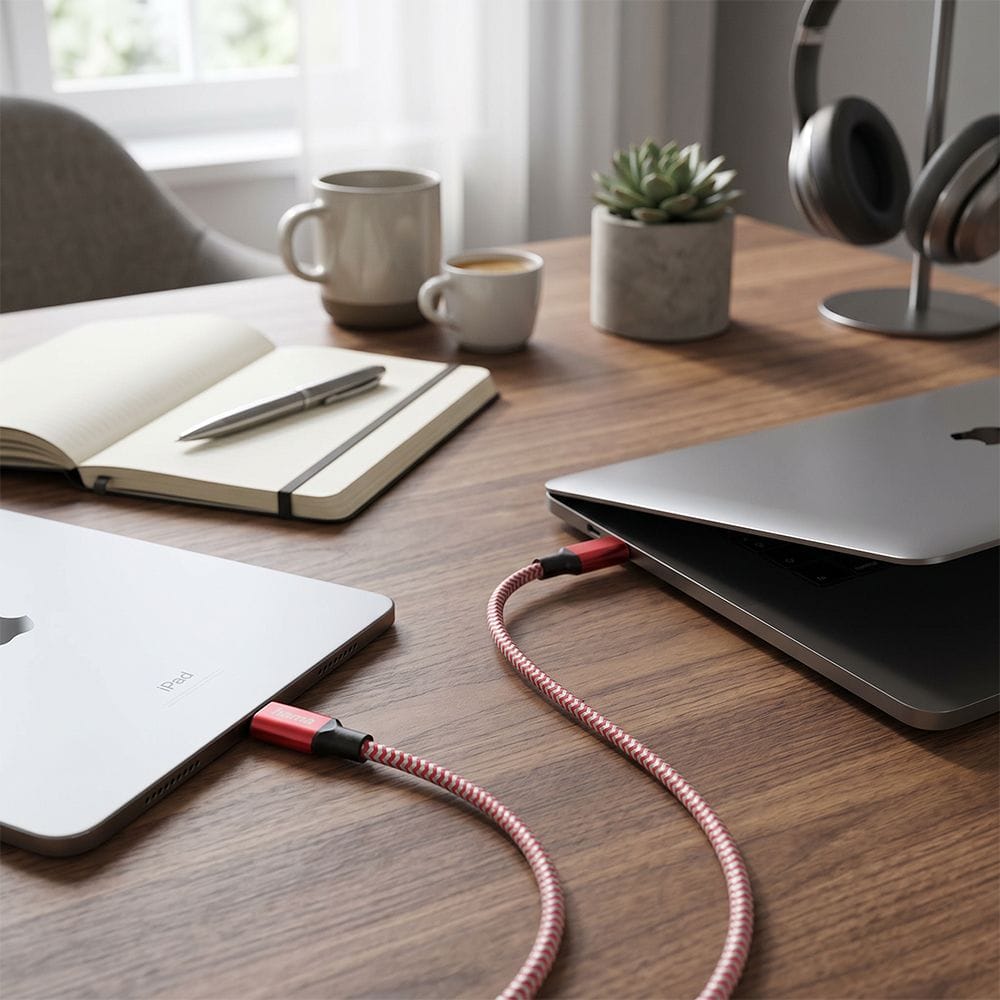 Hama Reflective Charging Cable USB-C to Lightning 1.5m Fast Charging, Durable Reflective Braided Design | Red - 201562