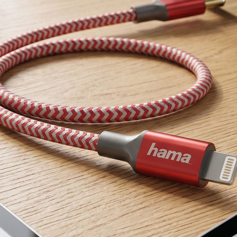 Hama Reflective Charging Cable USB-C to Lightning 1.5m Fast Charging, Durable Reflective Braided Design | Red - 201562