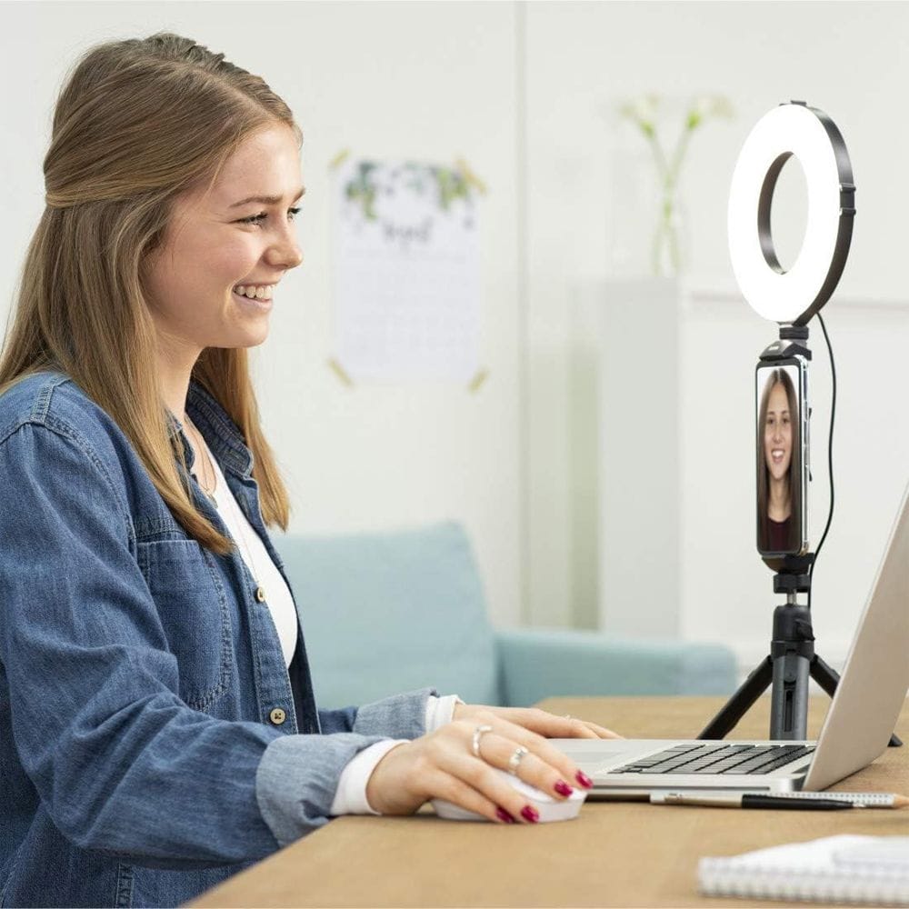 Hama Spotlight Work Area 67 LED Ring Light Set Smartphone & Tablet Holder, Adjustable Brightness, USB Powered | Black - 4644