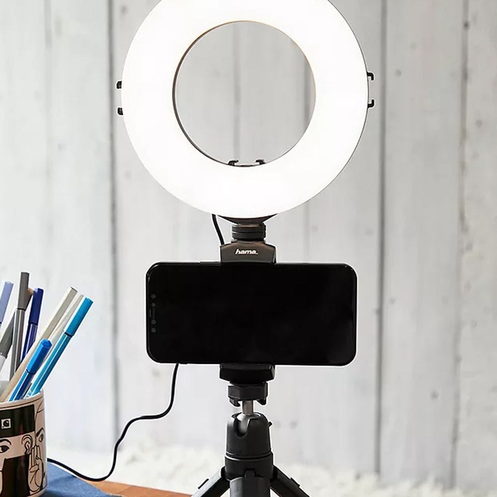 Hama Spotlight Work Area 67 LED Ring Light Set Smartphone & Tablet Holder, Adjustable Brightness, USB Powered | Black - 4644