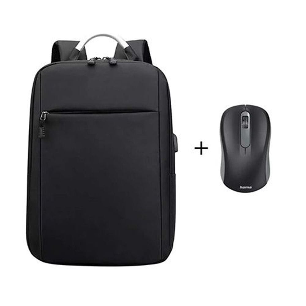 Hama Premium Laptop Backpack 25L & Wireless Mouse Bundle Padded Notebook Compartment, Travel-Friendly Design | Grey - LBK-001-GRY
