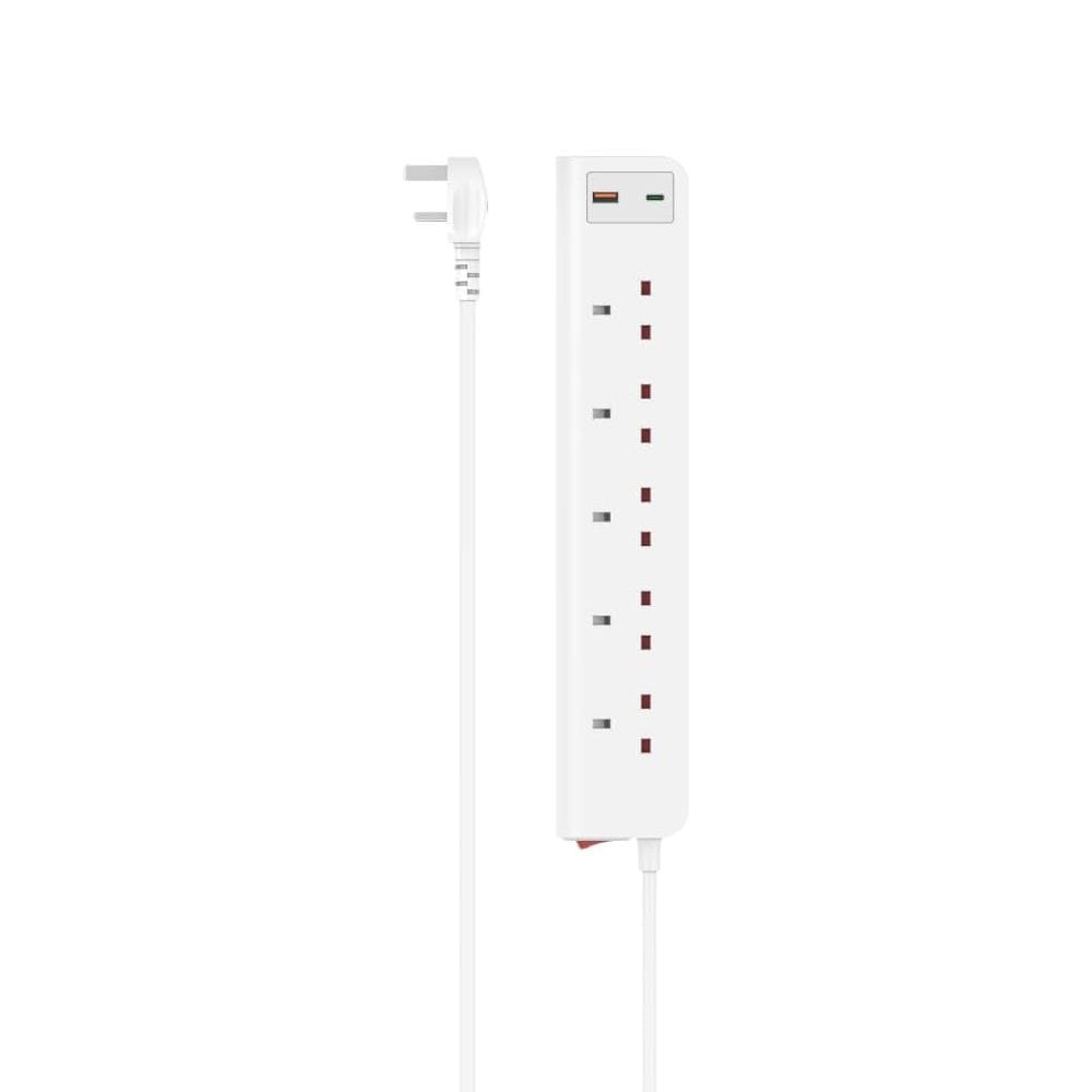 Hama Power Strip UK Plug 5-Way with USB-C/A 20W PD Fast Charging, 2m Cable | White - D3223862