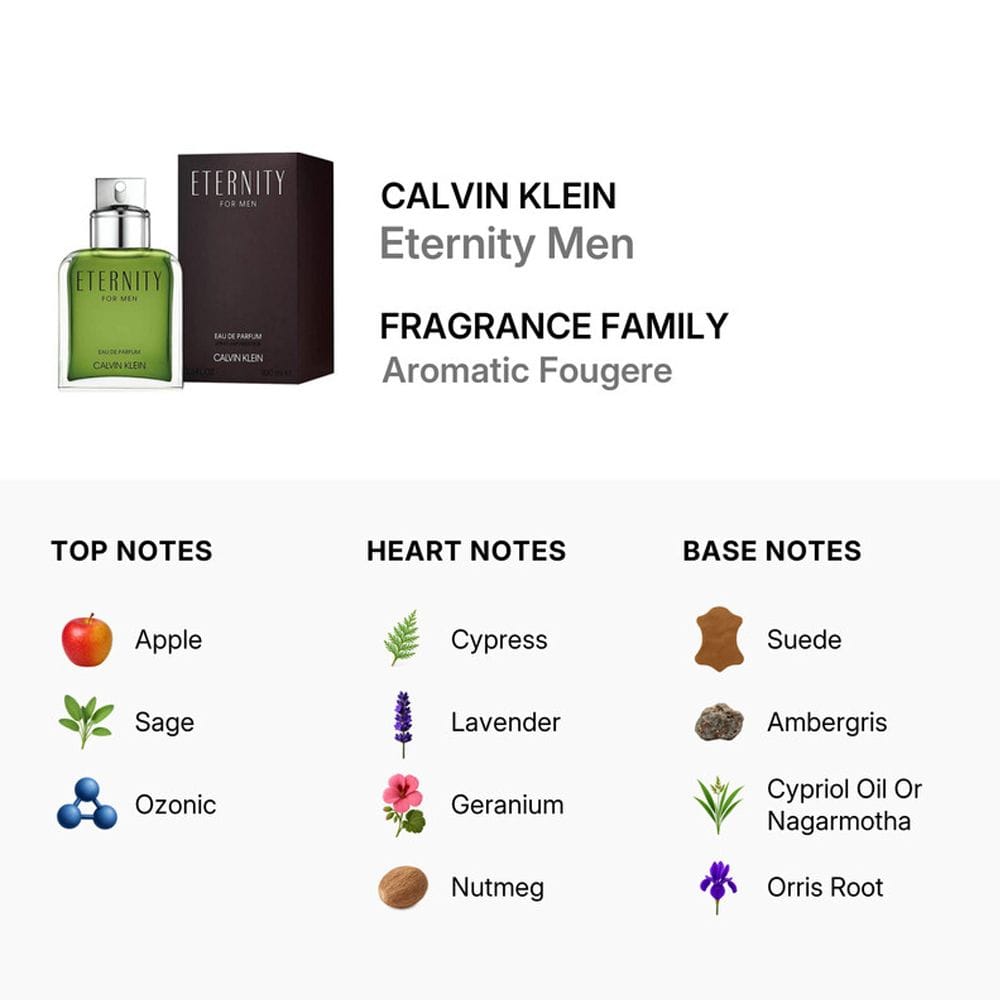 Calvin Klein Eternity Men Eau de Parfum 100ML – Sage, Apple & Suede Warm Woody Aromatic Men’s Fragrance | 3614229135145