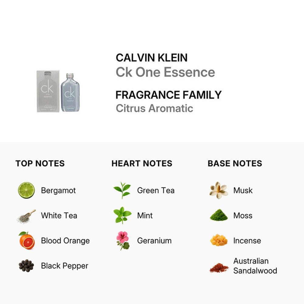 Calvin Klein CK One Essence Intense Parfum 100ML – Bergamot, Organic Green Tea & Sandalwood Fresh Citrus Unisex Fragrance | 3616303473396