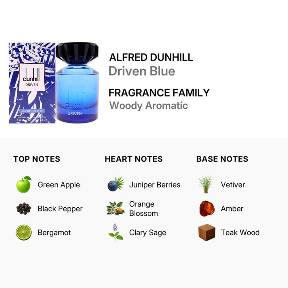 Dunhill Driven Blue Eau de Toilette 100ML – Green Apple, Black Pepper & Amber Fresh Woody Aromatic Men’s Fragrance | 85715807755