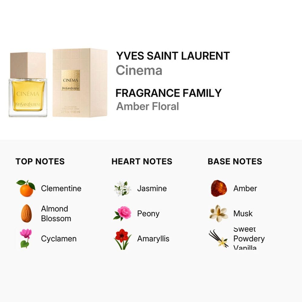 YSL Cinema Eau de Parfum 80ML – Clementine, Almond Blossom & Amber Vanilla Elegant Women’s Fragrance | 3614274222999