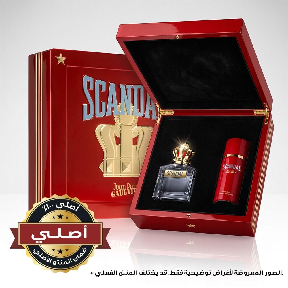جان بول غوتييه سكاندال بور هوم طقم هدايا - 100 مل أو دو تواليت + 75 مل جل استحمام بعطر خشبي عنبري للرجال | 8435415052351