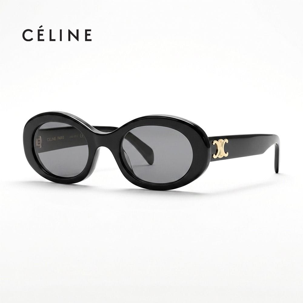 Celine Women CL40194U Oval Sunglasses - Slim Acetate Frame, Dark UV Protection Lenses, Minimalist Luxury Designer Eyewear | Black/Grey - 192337081071