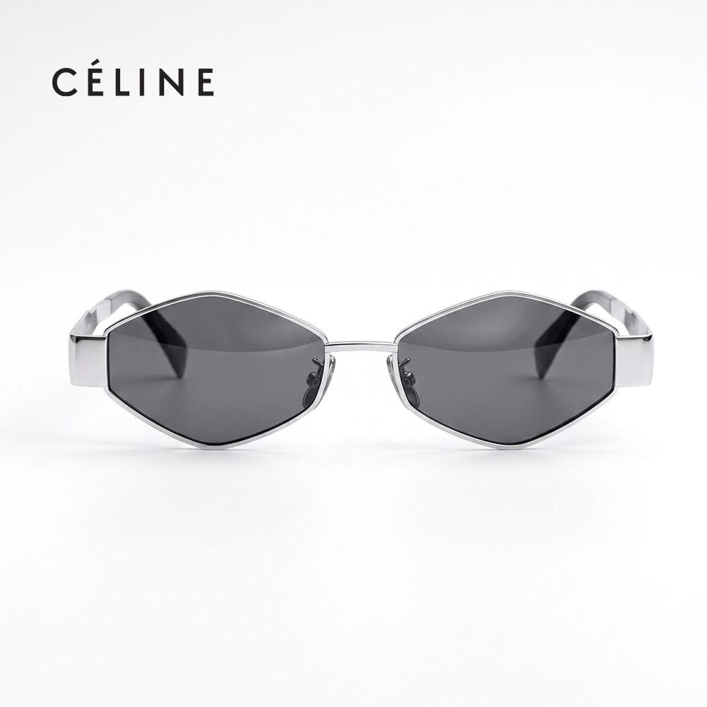 Celine Unisex CL40254U Geometric Sunglasses - Metal Triomphe Frame, Solid Smoke UV Protection Lenses, Luxury Designer Eyewear | 192337229893
