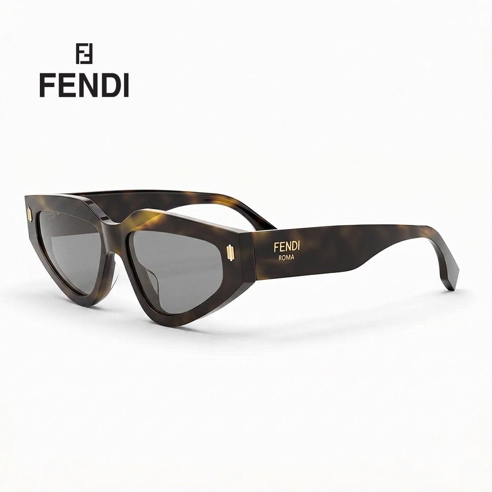 Fendi Women FE40163U Fendi Roma Geometric Sunglasses - Acetate Frame, Pequin Front Detail, Grey UV Protection Lenses | Havana/Grey - 192337204586