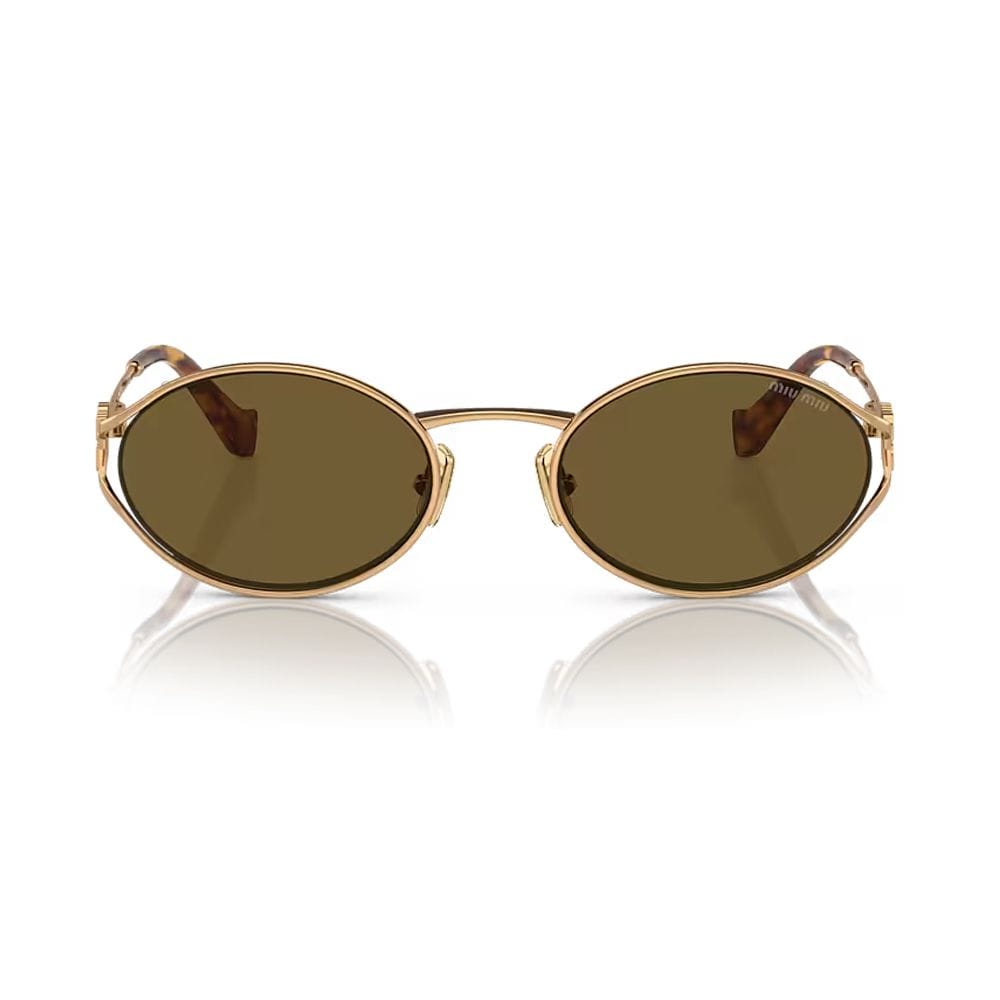 Miu Miu 52YS Oval Sunglasses – Slim Metal Frame, Solid UV Protection Lenses, Luxury Fashion Designer Eyewear | 8056597886932